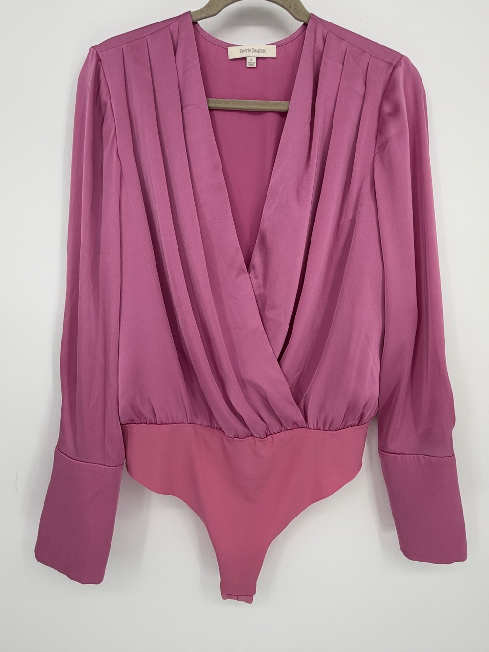 Favorite Daughter Draped Wrap Bodysuit in Rose Magenta